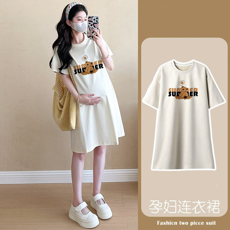 夏装新款韩版加肥大码孕妇装连衣裙纯棉卡通T恤夏季200斤短袖上衣