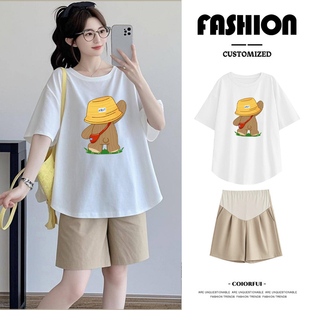孕妇装 纯棉显瘦托腹短裤 休闲两件套 2026外穿时尚 夏天宽松上衣套装