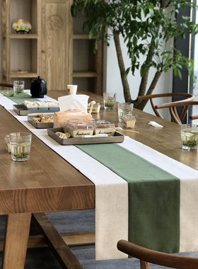 绿色新中式禅意桌旗茶席茶旗茶桌布垫茶艺简约日式泡茶几装饰复古