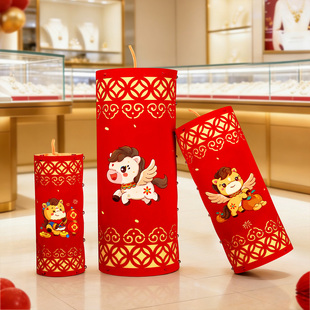 2026新年春节坐炮摆件绒布生肖马福炮仗店铺酒店商场装饰布置道具