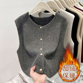 无袖 新款 加绒马甲背心女秋冬减龄百搭洋气上衣毛衣坎肩开衫 外套女