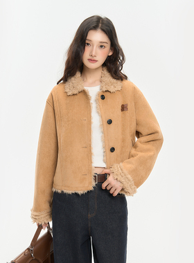 King Prince秋冬皮毛一体外套女韩系通勤麂皮绒保暖加厚短款上衣