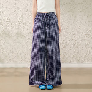休闲裤 King 宽松直筒拖地裤 女夏季 女 Prince慵懒松弛感格子阔腿裤