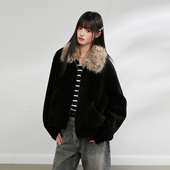 King 上衣 短款 Prince羊羔毛拼接大毛领保暖外套女2025冬季 新款