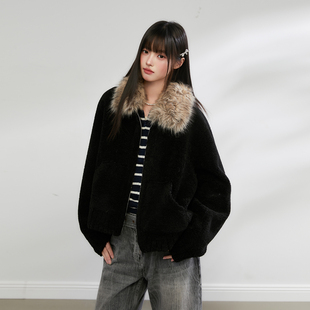 短款 新款 上衣 Prince羊羔毛拼接大毛领保暖外套女2025冬季 King