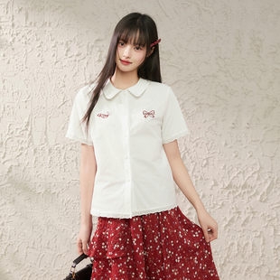 花边刺绣修身 King 短袖 女夏季 显瘦上衣 Prince学院风娃娃领衬衫