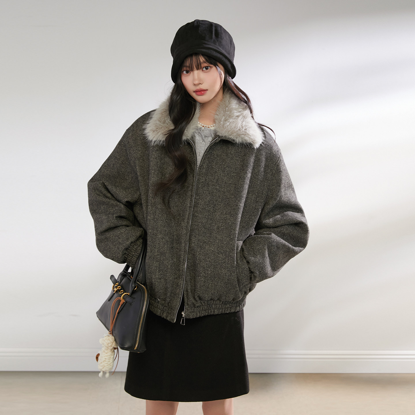 King Prince简约通勤风保暖毛领毛呢外套夹克棉服上衣女情侣款