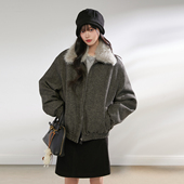 King Prince简约通勤风保暖毛领毛呢外套夹克棉服上衣女情侣款