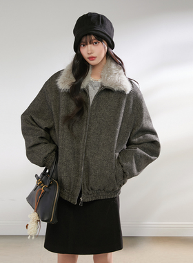 King Prince简约通勤风保暖毛领毛呢外套夹克棉服上衣女情侣款