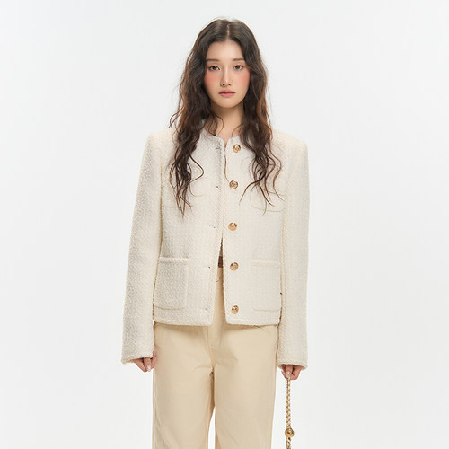 King Prince春季新款韩系高级感时尚千金小香风编织粗花呢短外套