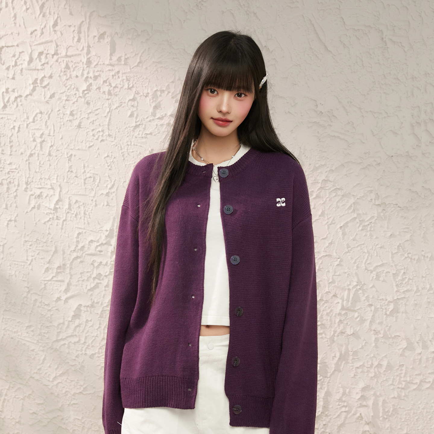 King Prince学院复古风针织开衫2026年春季紫色毛衣开衫外套上衣