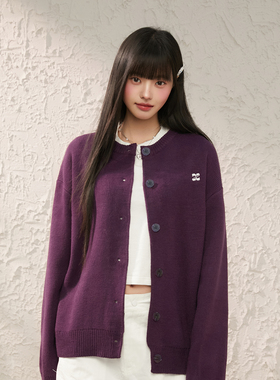 King Prince学院复古风针织开衫2026年春季紫色毛衣开衫外套上衣