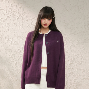 紫色毛衣开衫 2026年春季 外套上衣 Prince学院复古风针织开衫 King