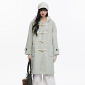 King Prince薄荷绿牛角扣羊羔毛毛呢夹棉大衣秋冬中长款 外套女