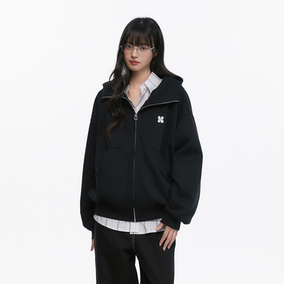 King Prince高领开衫空气层卫衣连帽上衣男女秋冬加厚情侣装外套