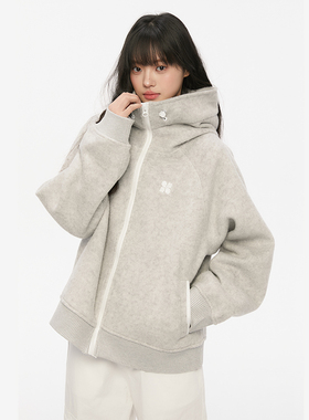 King Prince连帽毛呢卫衣美式复古宽松运动休闲情侣拉链帽衫外套