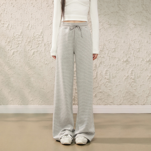 Prince春季 抽绳卫裤 新款 女高腰直筒裤 韩系条纹宽松休闲裤 King