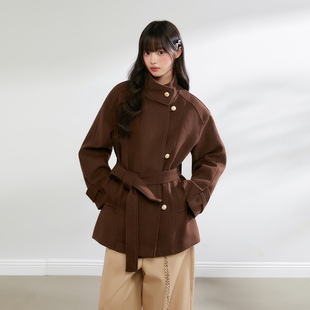 King Prince白鸭绒内里高级感毛呢外套女系带收腰显瘦气质大衣女