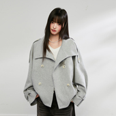 Prince春季 新款 韩版 King 廓形短款 卫衣女双排扣翻领外套风衣夹克