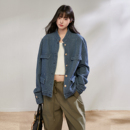 深蓝色复古立领牛仔小香风外套女休闲夹克女 新款 King Prince春季