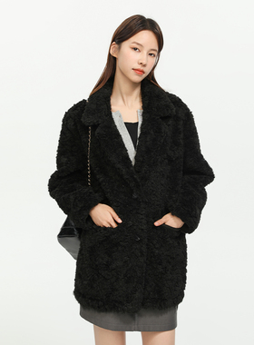 King Prince西装版羊羔毛外套女2025秋冬宽松加厚高级感毛毛上衣