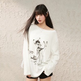 宽松圆领罩衫 新款 百搭上衣 Prince小鹿兔子印花防晒T恤女长袖 King