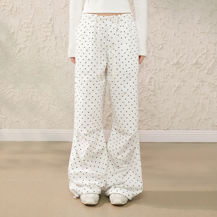 Prince韩系白色波点降落伞裤 薄款 女宽松显瘦阔腿长裤 裤 工装 King