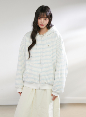 King Princ韩系氛围感宽松条纹开衫连帽卫衣休闲长袖外套加绒加厚