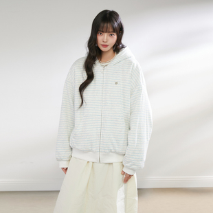 外套加绒加厚 连帽卫衣休闲长袖 King Princ韩系氛围感宽松条纹开衫