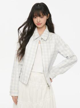 King Prince文艺清新格纹衬衫宽松休闲甜美百搭设计感复古夹克女