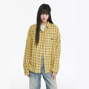 女秋韩系宽松百搭防晒格纹衬衣外套 衬衫 King Prince黄色格子长袖