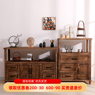 美式 餐边柜实木茶水柜复古客厅收纳柜子靠墙储物柜家用厨房置物柜