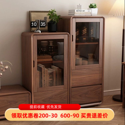 全实木酒柜客厅立柜落地单门餐边柜简约家用电视边柜靠墙储物柜子