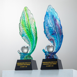 琉璃奖杯定制定做创意高档退休纪念颁奖优秀员工古法水晶奖杯订制