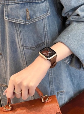 适用于AppleWatch10/11细款马蹄扣皮质腕带iwatch9876高级感表带