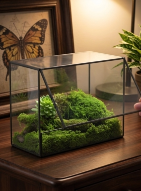 桌面摆件玻璃花房造景盆爬宠生态缸微景观微缩森林生态盒 可开孔