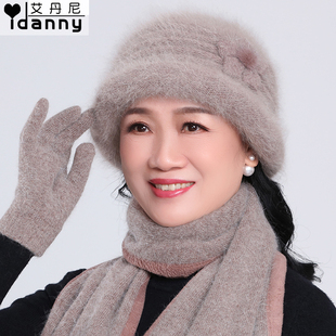 中老年人妈妈毛线保暖帽秋冬季 老奶奶帽子女婆婆老人棉帽冬天围巾