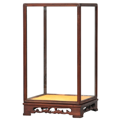 定制红酸枝木雕花玻璃展示盒红木