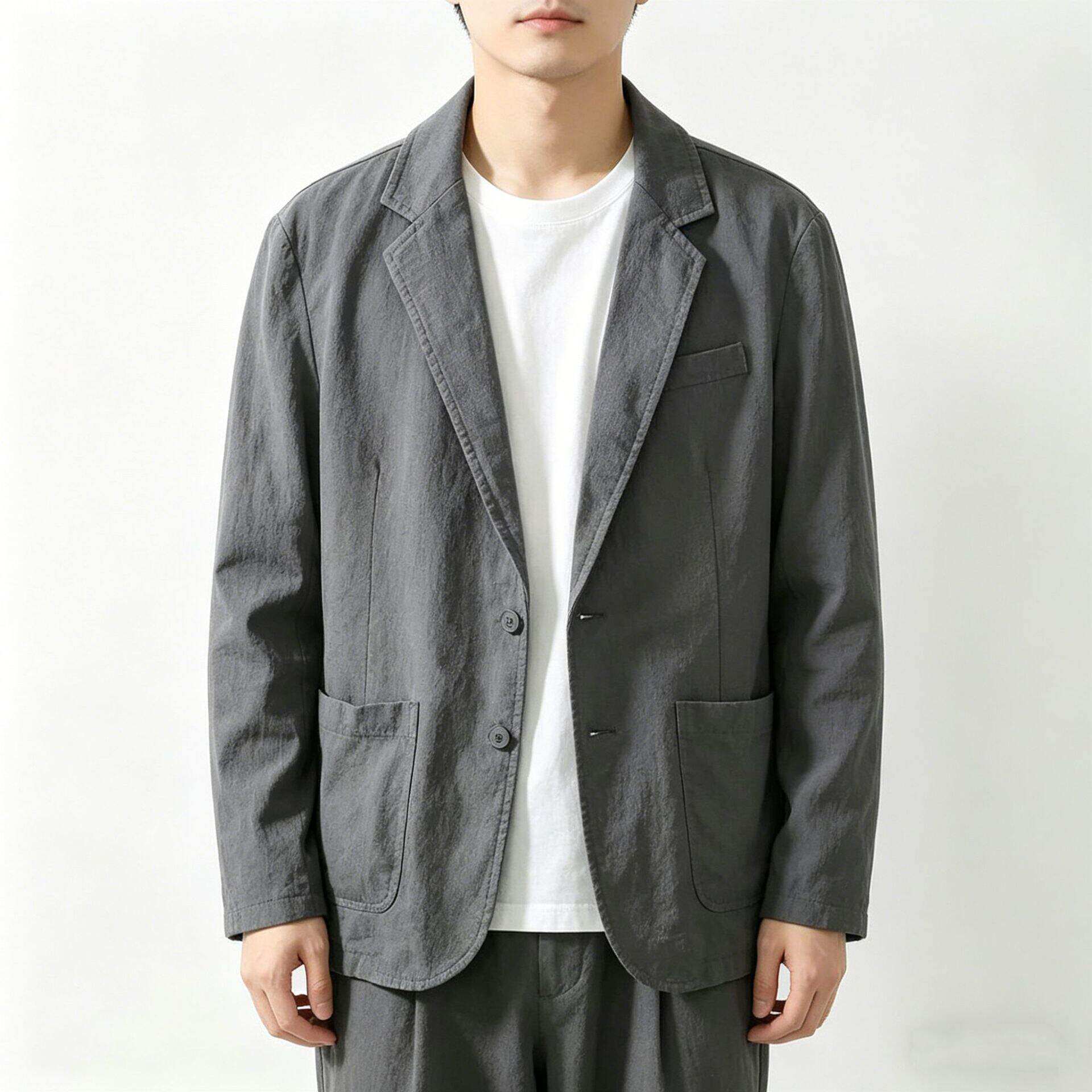 装单层纯色棉麻薄款西服男式外套