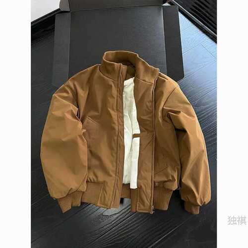 卡其色美式飞行夹克羽绒棉服男秋冬加厚短款bomber外套工装棒球服