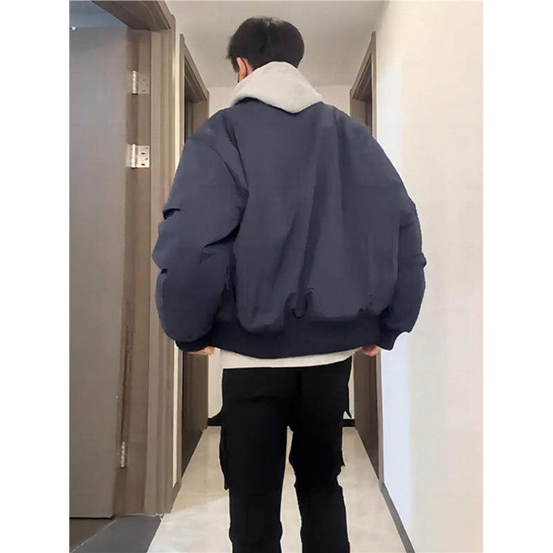 藏青色飞行员夹克男款春秋季短宽廓形工装外套美式棒球服
