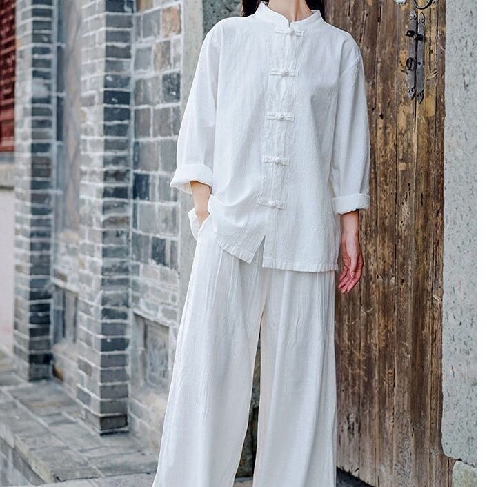 棉麻复古立领中国风唐装春秋太极服女禅意大码上衣衬衫男古装汉服