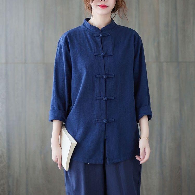 夏太极服套装男女练功夫表演中国风武术裤棉麻春秋立领盘扣打底衫