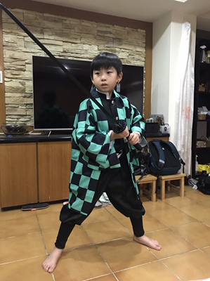 儿童鬼灭之刃cos服灶门炭郎弥豆