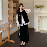 【现货26春新款】丝绒马甲打底衫半身裙三件套9828-P225控368，女装套装/套裙，2B233