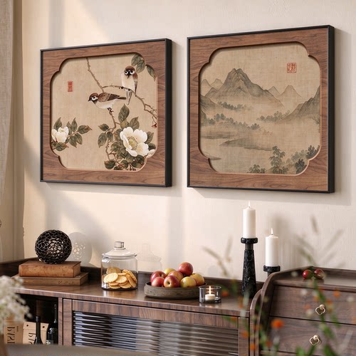 新中式花鸟图茶室装饰画背有靠山壁画宋代美学茶桌茶台背景墙挂画