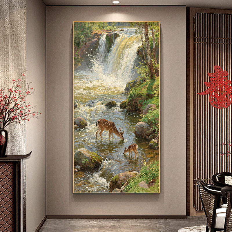 入户玄关画福鹿装饰画竖版现代简约挂画走廊过道壁画轻奢客厅墙画,家居饰品,现代装饰画,淘宝优惠券,粉丝福利购,淘宝优惠卷