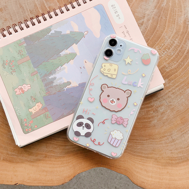 熊猫小熊卡通可爱11Pro/Max苹果12mini/X/XS/XR/SE2/6s手机壳iPhone7p女8plus透明全包摄像头个性创意日韩