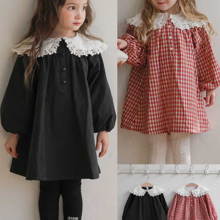 韩版女童加绒连衣裙2025秋冬新款娃娃领蕾丝长袖公主宝宝可爱裙子