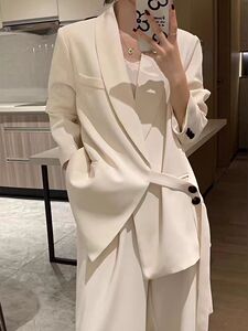 2026春新款吕小姐高启兰同款时尚绑带西装宽松显瘦阔腿裤西服套装